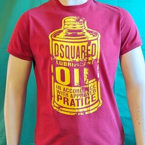 DSquared Red/Yellow Lubricant Oil Logo T-Shirt - Made in Italy - Size Medium